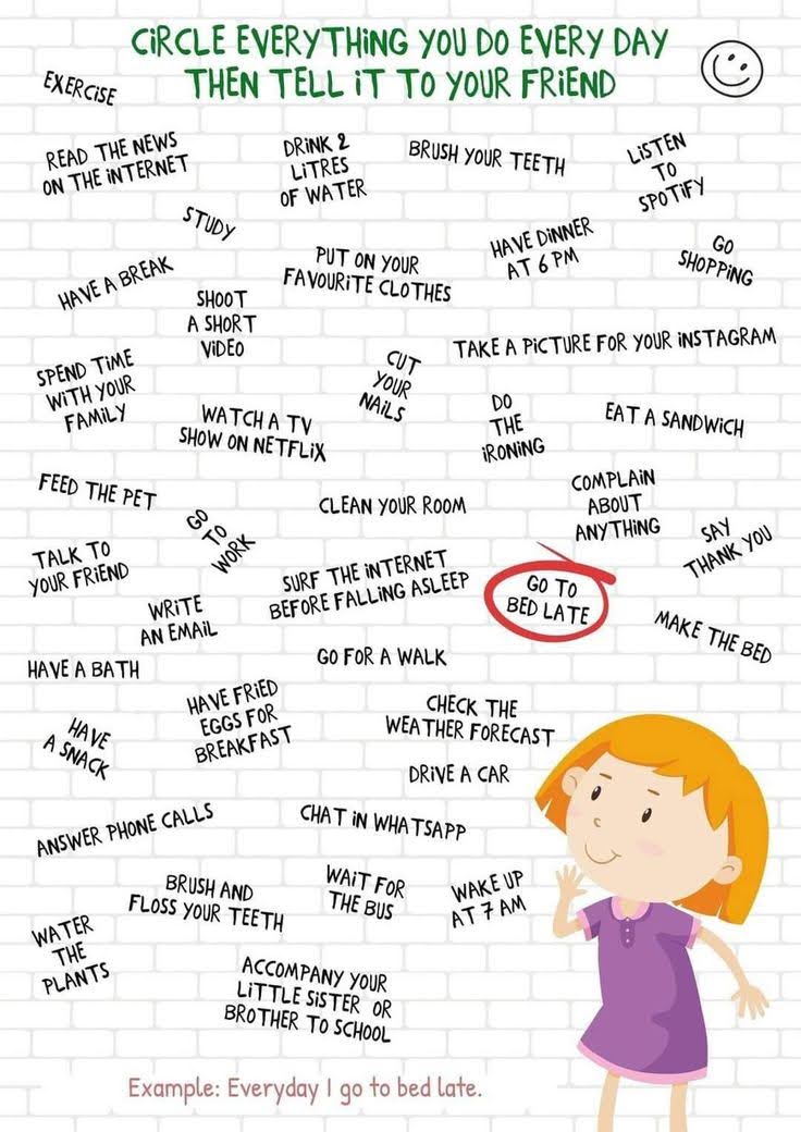 A chart of daily activities